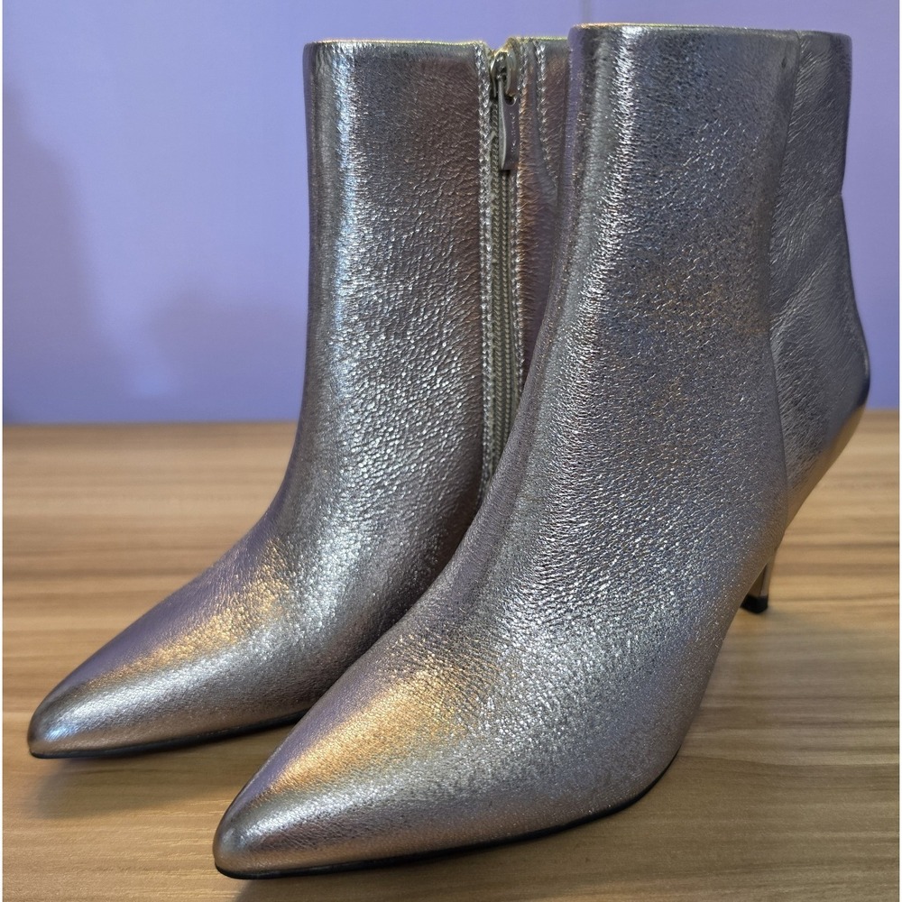 Steven New York LALI Silver Metallic Pointed Toe Ankle Bootie Zip Women's Size 6